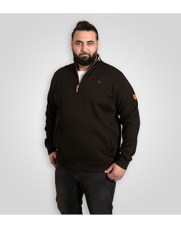 D555 Big & Tall RUSSEL 1 Half Zip Sweatshirt with Chest Embroidery - Black