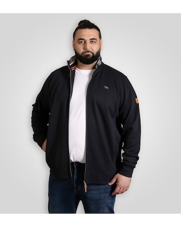 D555 Big & Tall JOHNSON 2 Zip Through Sweatshirt with Chest Embroidery - Navy
