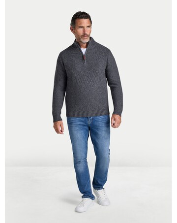 Raging Bull Chunky Textured Quarter Zip Knit Dark Grey Marl