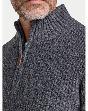 Raging Bull Chunky Textured Quarter Zip Knit Dark Grey Marl