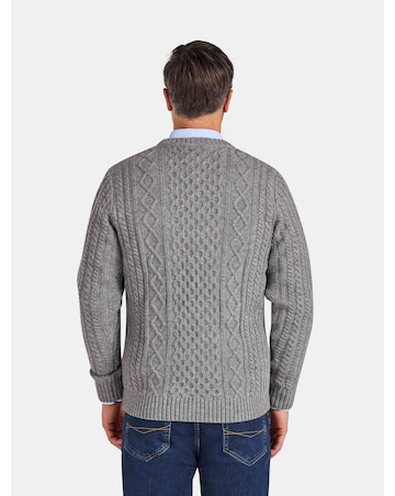 Raging Bull Chunky Cable Crew Neck Knit Grey Marl