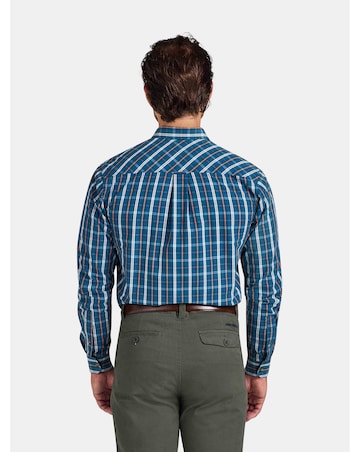 Raging Bull Long Sleeve Linear Check Cotton Poplin Shirt Petrol
