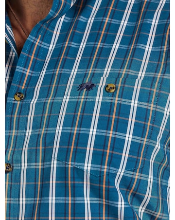 Raging Bull Long Sleeve Linear Check Cotton Poplin Shirt Petrol