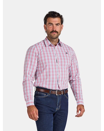 Raging Bull Long Sleeve Large Check Cotton Poplin Shirt Pink