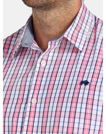 Raging Bull Long Sleeve Large Check Cotton Poplin Shirt Pink