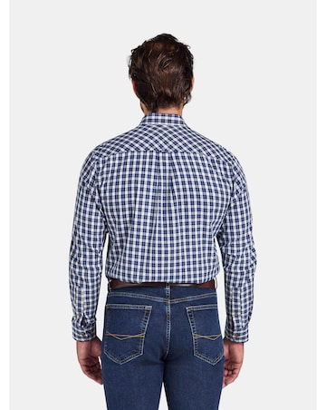 Raging Bull Long Sleeve Mod Check Brushed Cotton Twill Shirt Navy