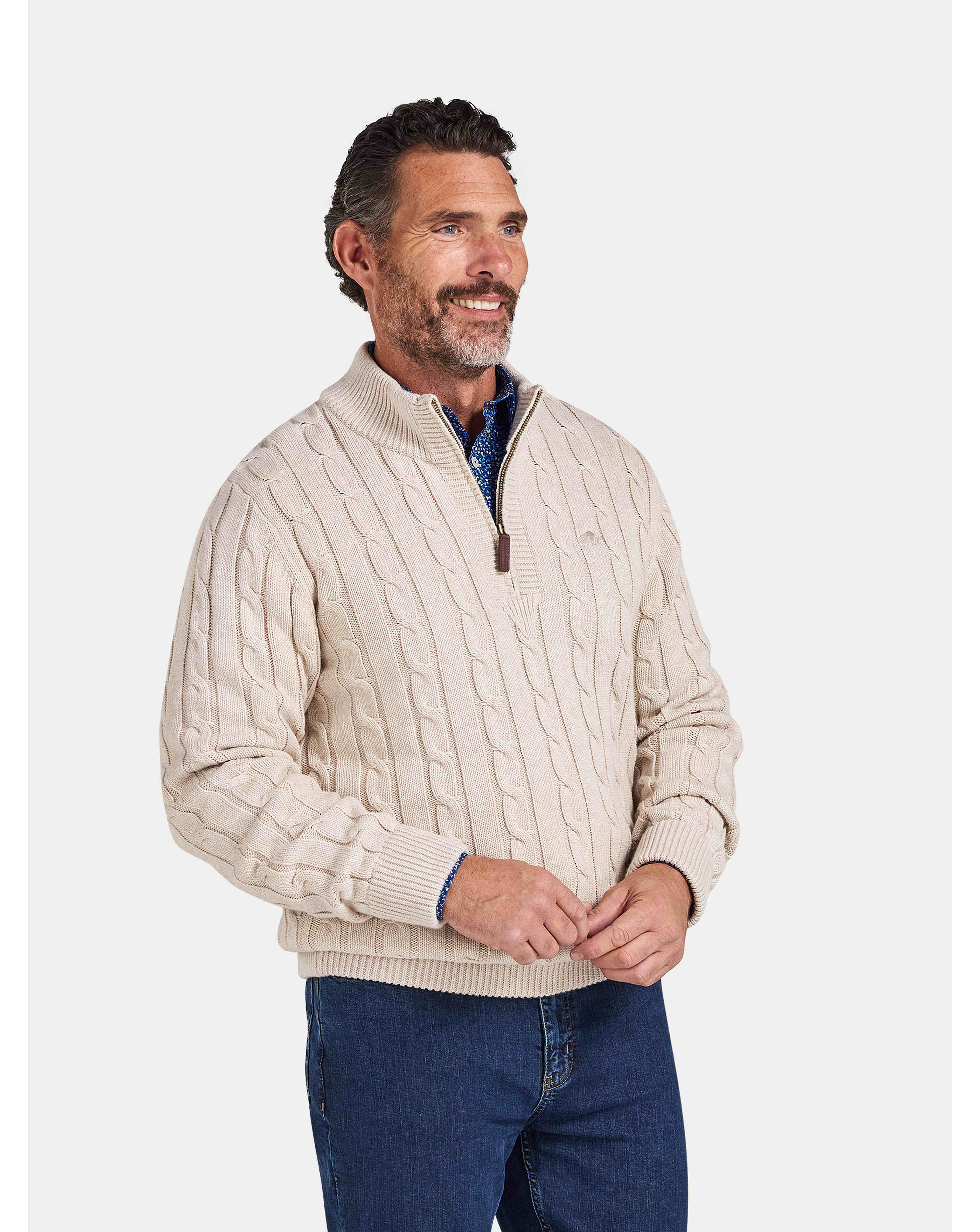 New In - Raging Bull Chunky Cable 1/4 Zip Knit