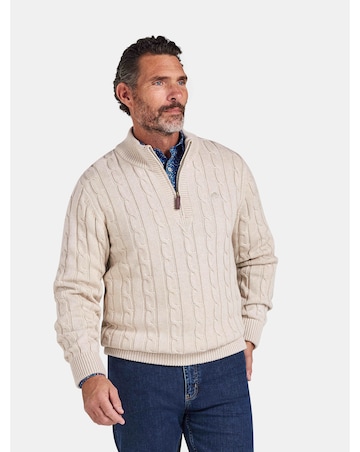 Raging Bull Chunky Cable Quarter Zip Knit Oatmeal