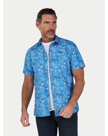 Raging Bull Short Sleeve Bali Palm Linen Shirt Sky Blue