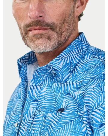 Raging Bull Short Sleeve Bali Palm Linen Shirt Sky Blue