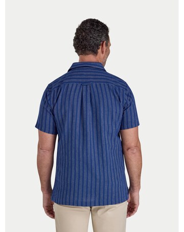 Raging Bull Short Sleeve Athens Stripe Linen Revere Shirt Navy