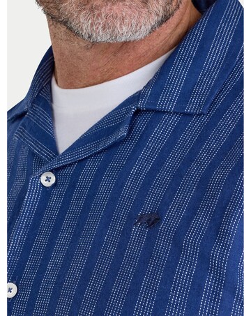 Raging Bull Short Sleeve Athens Stripe Linen Revere Shirt Navy