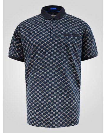 D555 Big and Tall SAUNDERS AO Print Jacquard Collar S/S Polo With Pocket - Navy