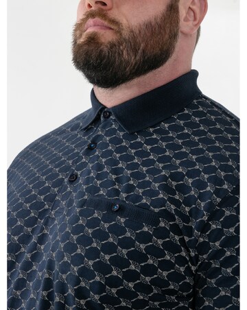 D555 Big and Tall SAUNDERS AO Print Jacquard Collar S/S Polo With Pocket - Navy