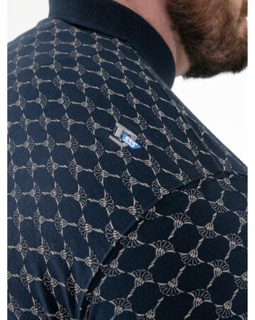 D555 Big and Tall SAUNDERS AO Print Jacquard Collar S/S Polo With Pocket - Navy
