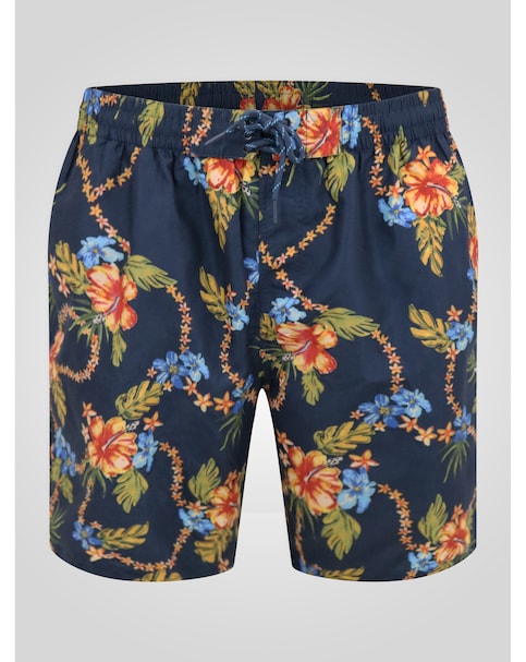 D555 Dawson Navy AO Hawaiian Printed Swim Zipper Pocket Shorts