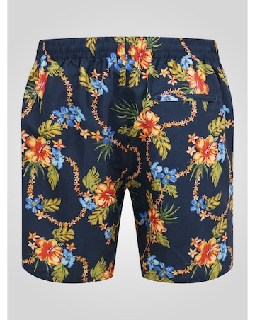 D555 Big and Tall DAWSON AO Hawaiian Printed Swim Zipper Pocket Shorts - Navy