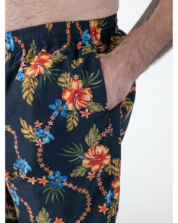 D555 Big and Tall DAWSON AO Hawaiian Printed Swim Zipper Pocket Shorts - Navy