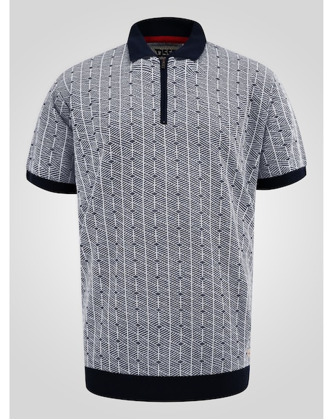 D555 Perry Navy Jacquard Knitted Polo With Quarter Neck Zip