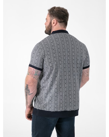 D555 Big and Tall PERRY Jacquard Knitted Polo With Quarter Neck Zip - Navy