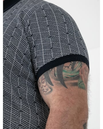 D555 Big and Tall PERRY Jacquard Knitted Polo With Quarter Neck Zip - Navy