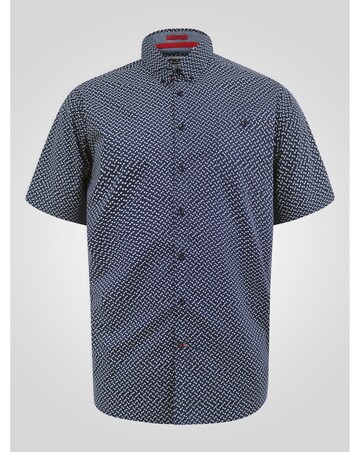 D555 Big and Tall MELROSE Icon AO Print Short Sleeve Button Down Shirt - Navy
