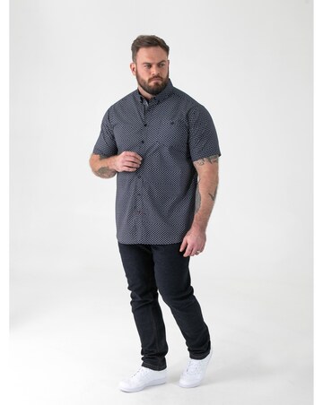 D555 Big and Tall MELROSE Icon AO Print Short Sleeve Button Down Shirt - Navy