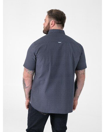 D555 Big and Tall MELROSE Icon AO Print Short Sleeve Button Down Shirt - Navy