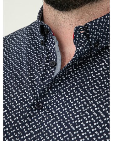 D555 Big and Tall MELROSE Icon AO Print Short Sleeve Button Down Shirt - Navy