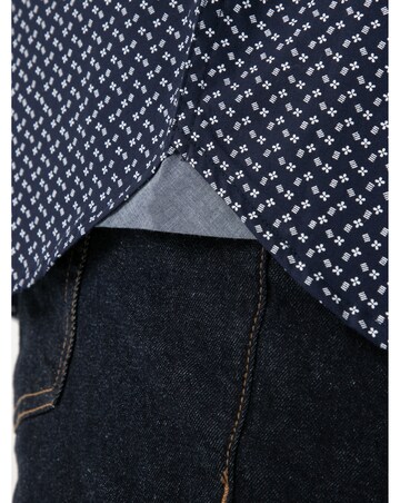 D555 Big and Tall MELROSE Icon AO Print Short Sleeve Button Down Shirt - Navy