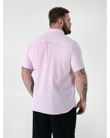 D555 Big and Tall CLARKE 2 Linen Mix Button Down Collar S/S Shirt - Pink
