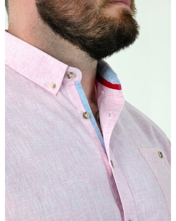 D555 Big and Tall CLARKE 2 Linen Mix Button Down Collar S/S Shirt - Pink