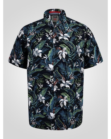 D555 Big and Tall CORDEN Hawaiian AO Printed Cuban Collar S/S Shirt - Blue