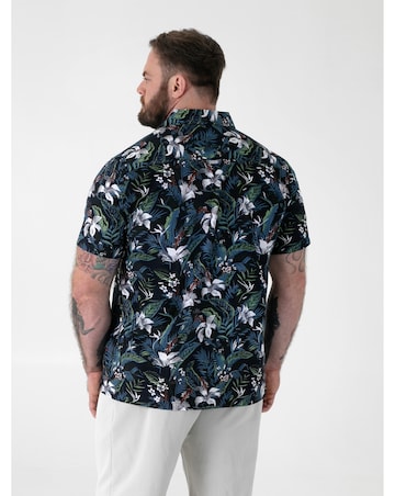 D555 Big and Tall CORDEN Hawaiian AO Printed Cuban Collar S/S Shirt - Blue
