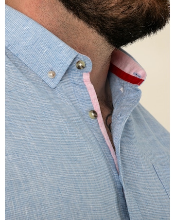 D555 Big and Tall CLARKE 1 Linen Mix Button Down Collar S/S Shirt - Blue