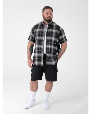 D555 Big and Tall HOLDEN Shadow Check S/S Button Down Shirt - Black Check