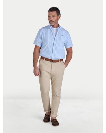 Raging Bull Short Sleeve Bournmouth Stripe Linen Shirt Sky Blue