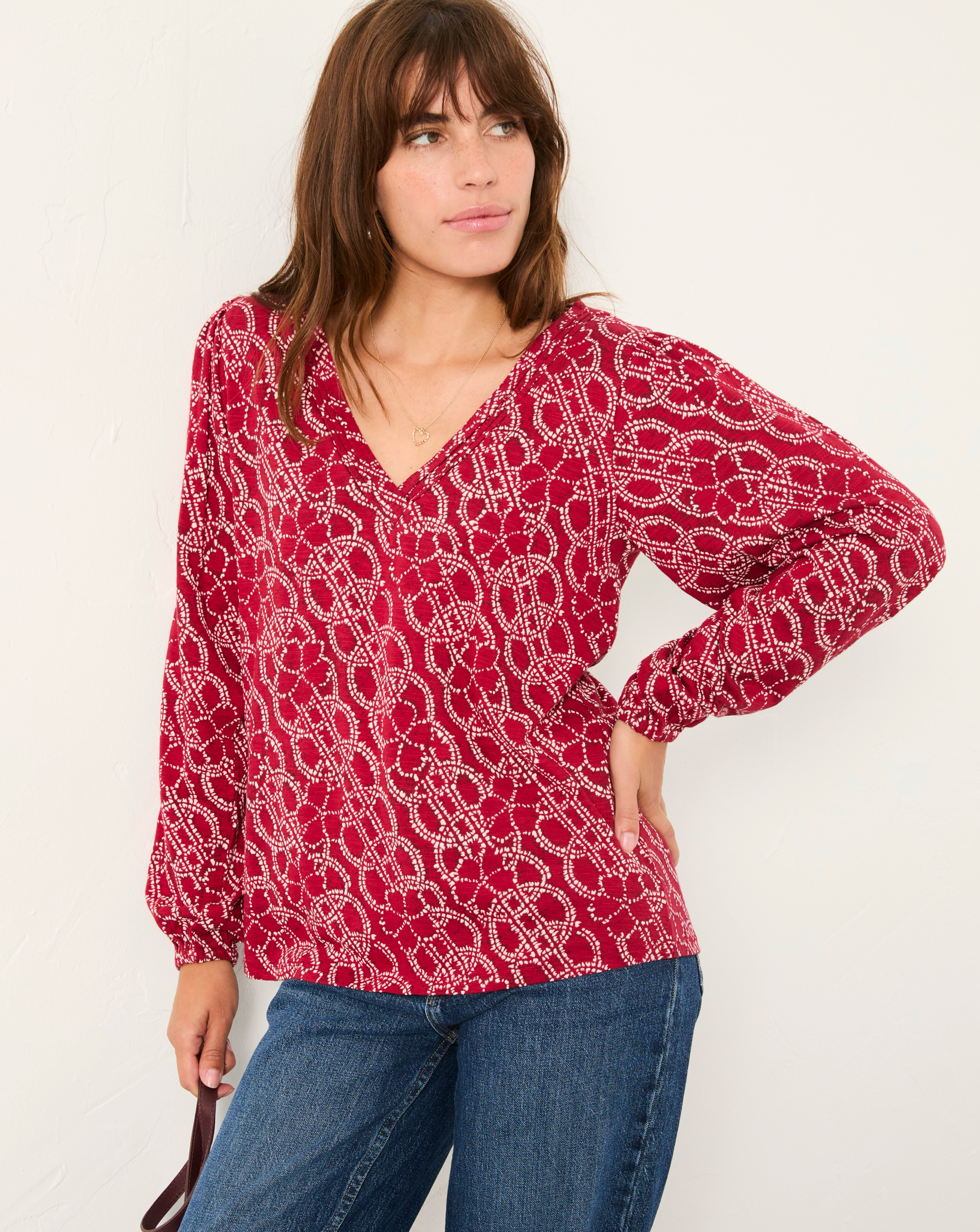 Fatface Margot Textured Floral Print Top