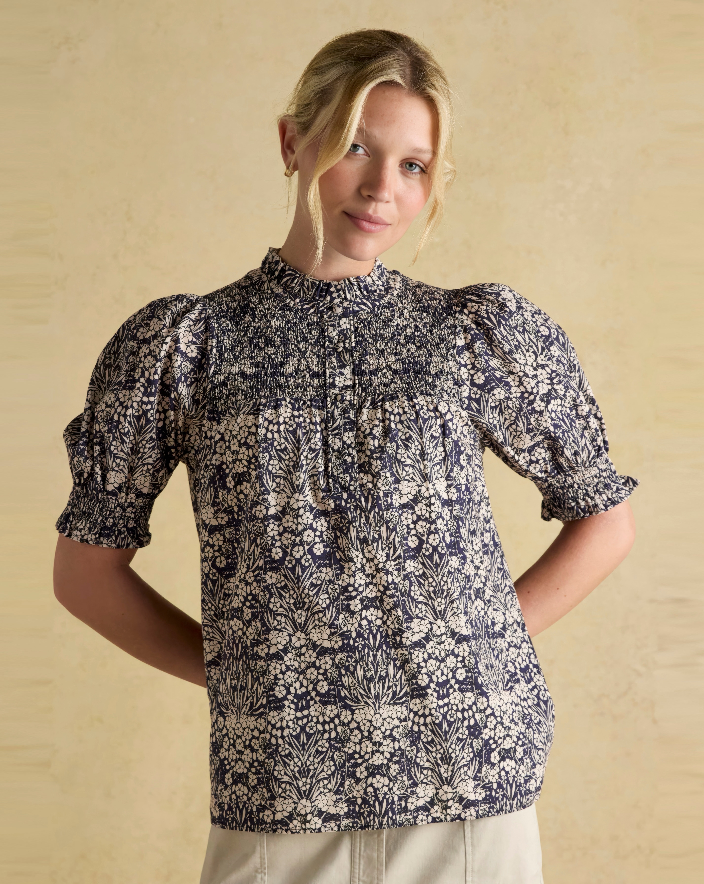 Joules Silvia Frill Neck Smocked Blouse