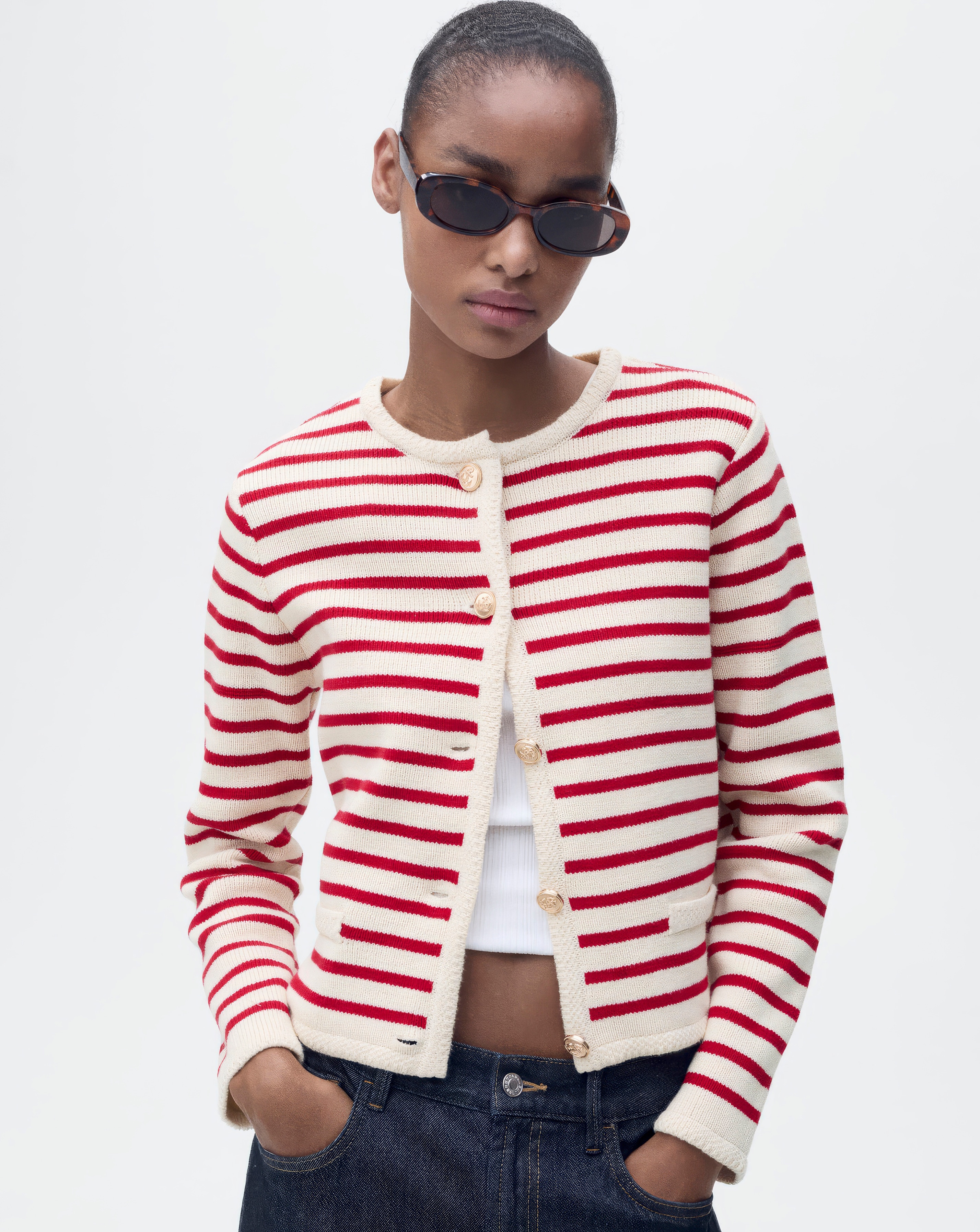 Mango Striped Knit Cardigan