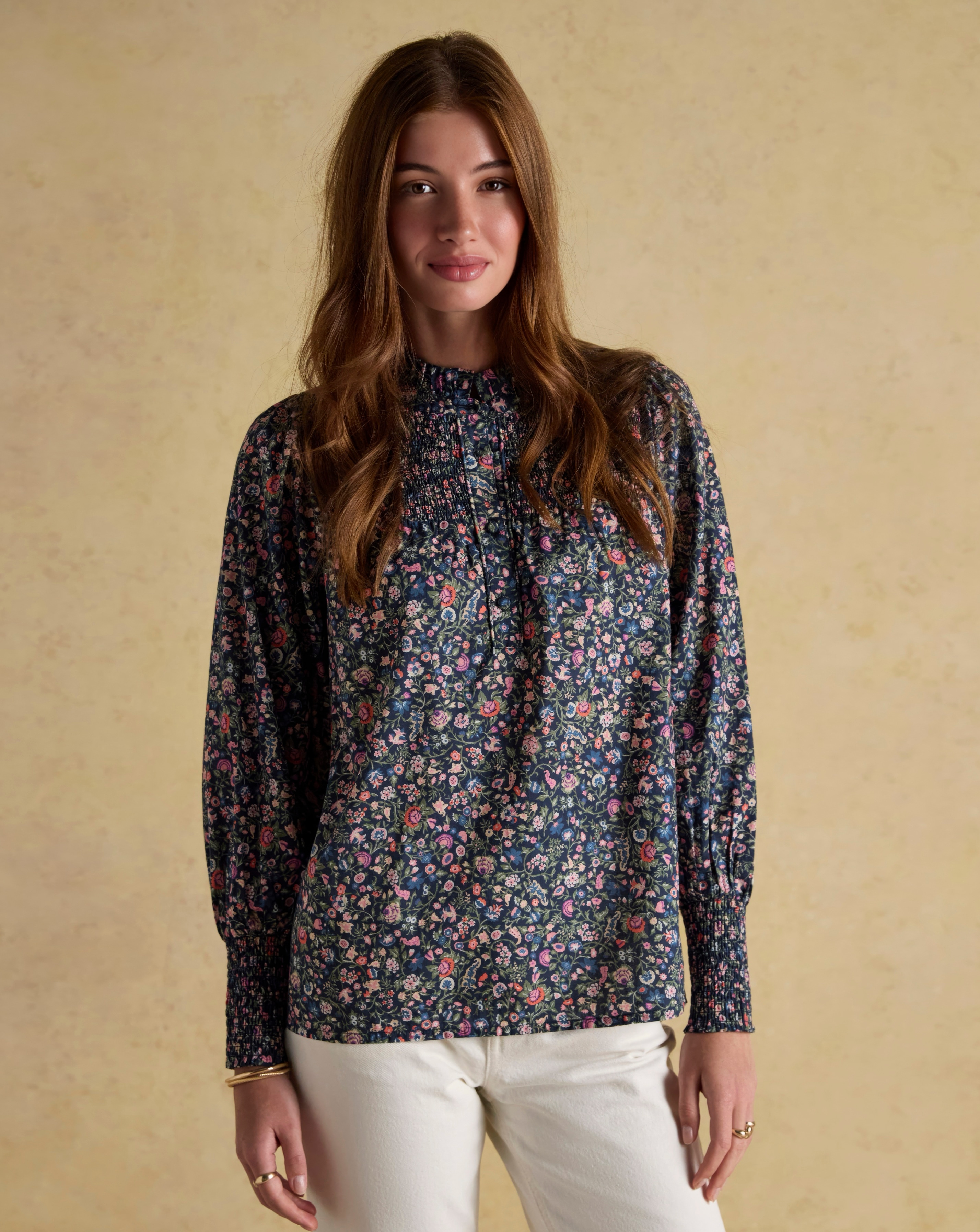 Joules Silvia Frill Neck Smocked Blouse