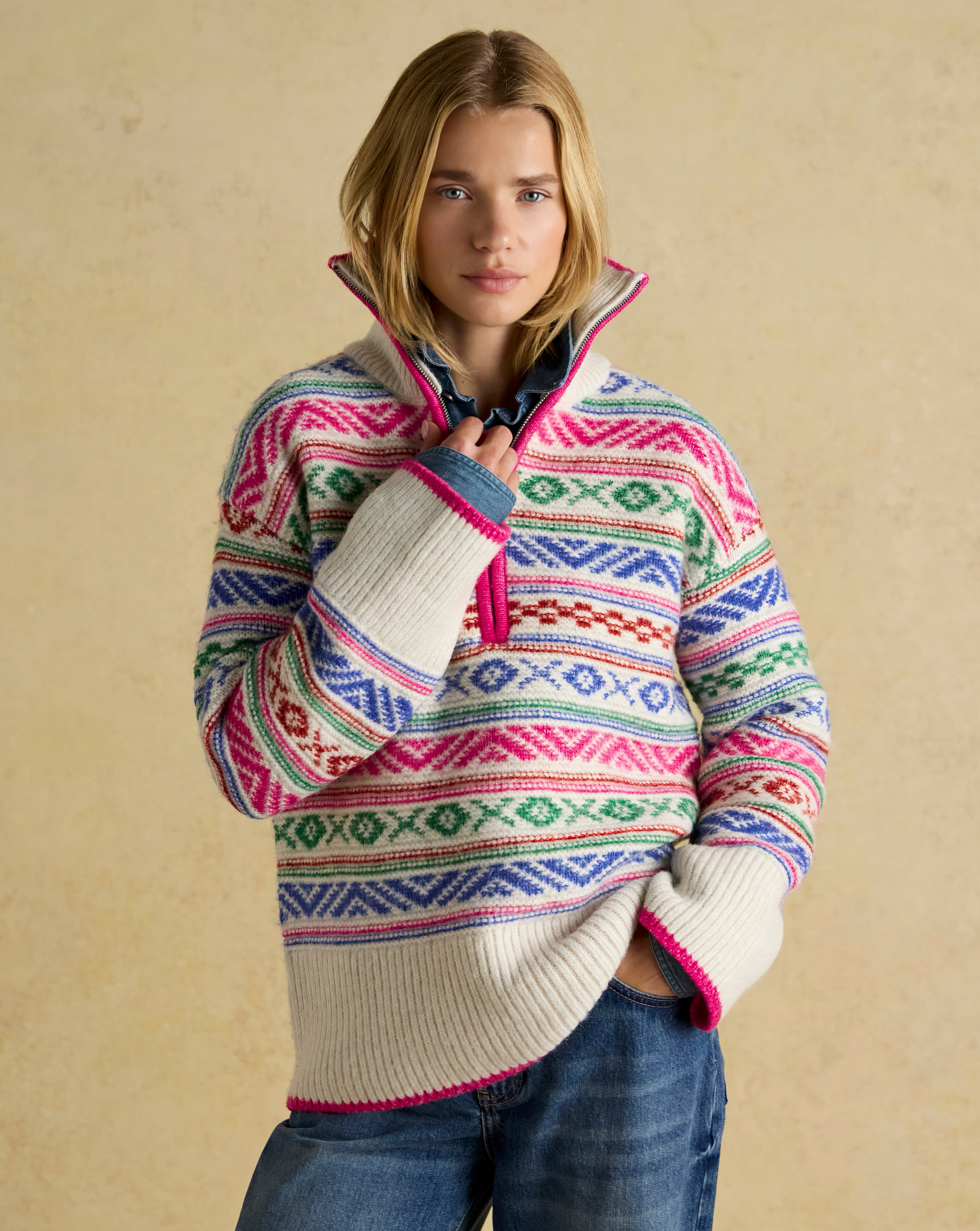 Joules Allway Patterened 1/4 Zip Jumper