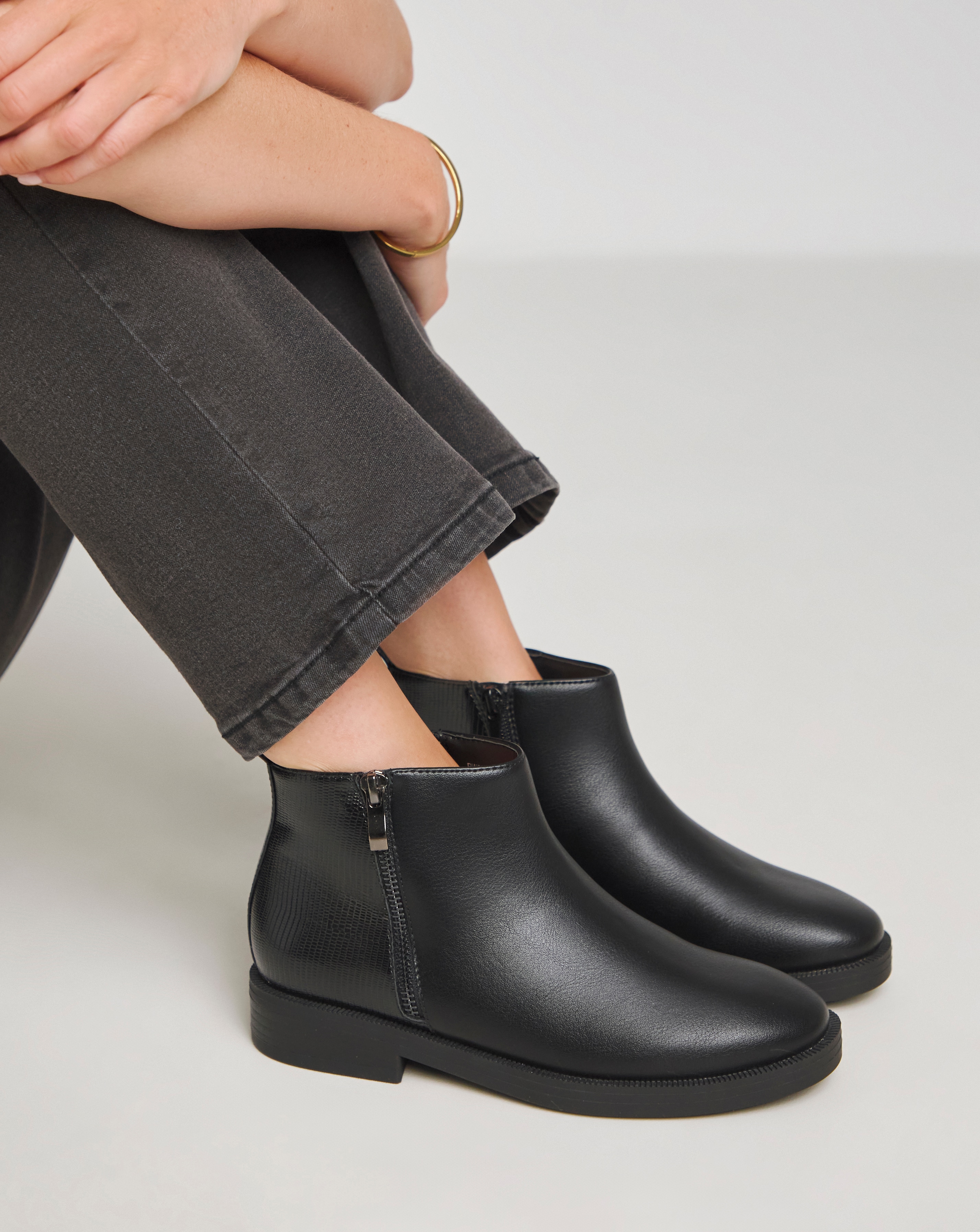 Zip Detail Ankle Boot Wide E Fit