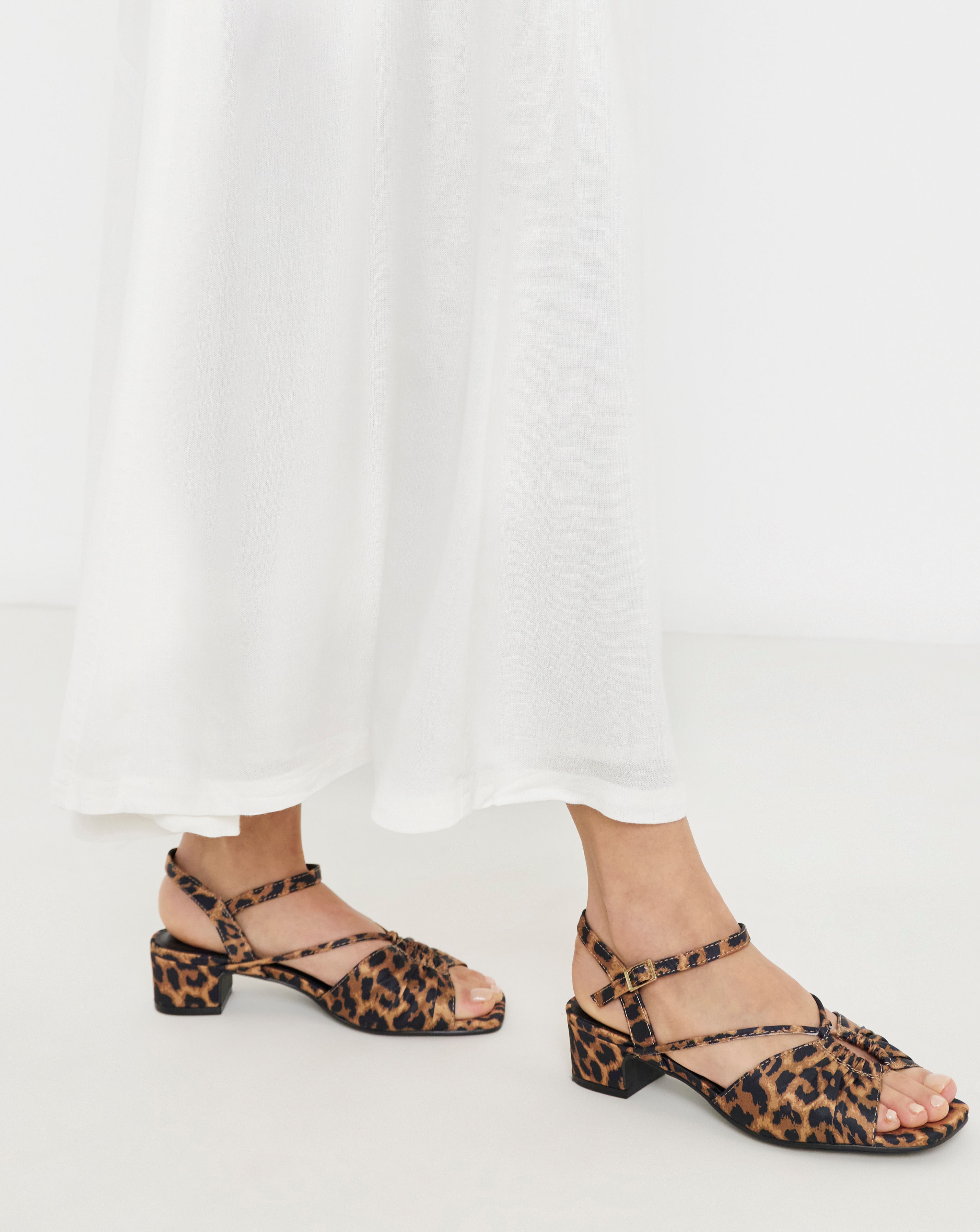 New In - Ruched Low Block Heeled Sandal Wide