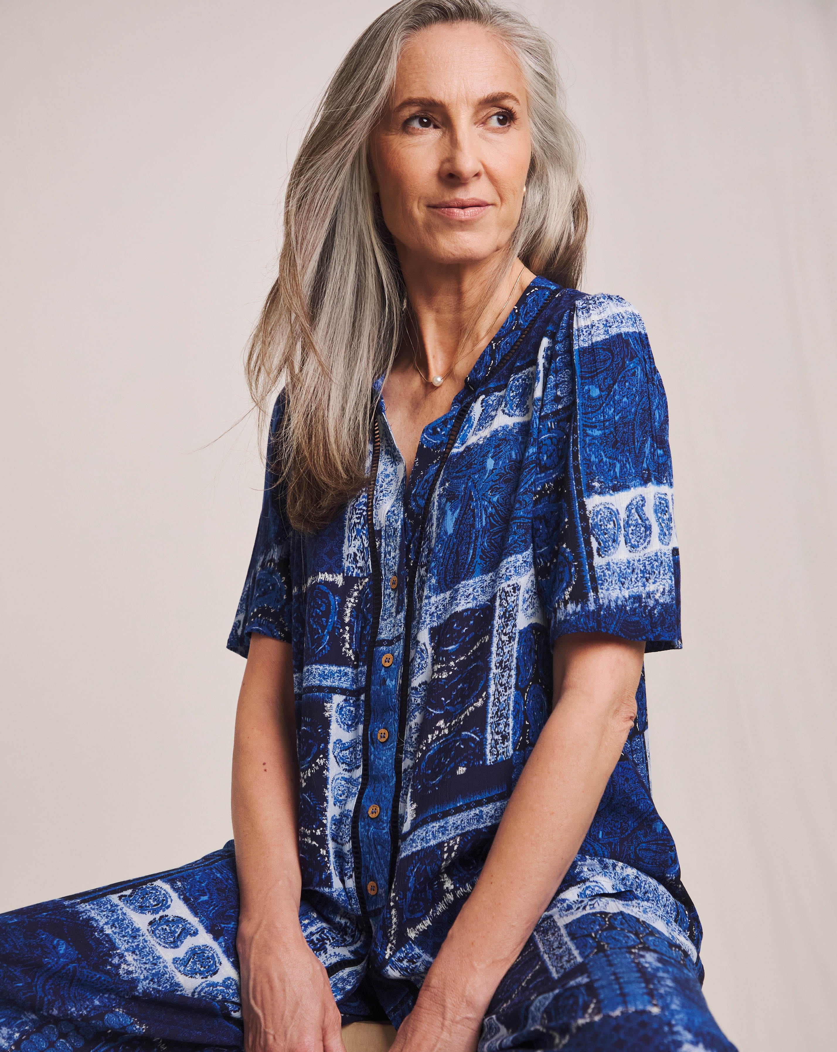 Julipa Lace Trim Button Down Blouse