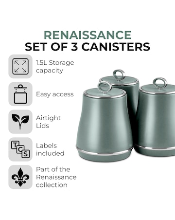 Tower Renaissance Green Set of 3 Canisters