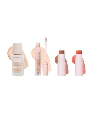 Revolution Silk Radiant Satin Skin Routine, Silk Serum Foundation 4