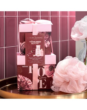 The Luxury Bathing Company Stacking Box Set - Velvet Rose & Peony