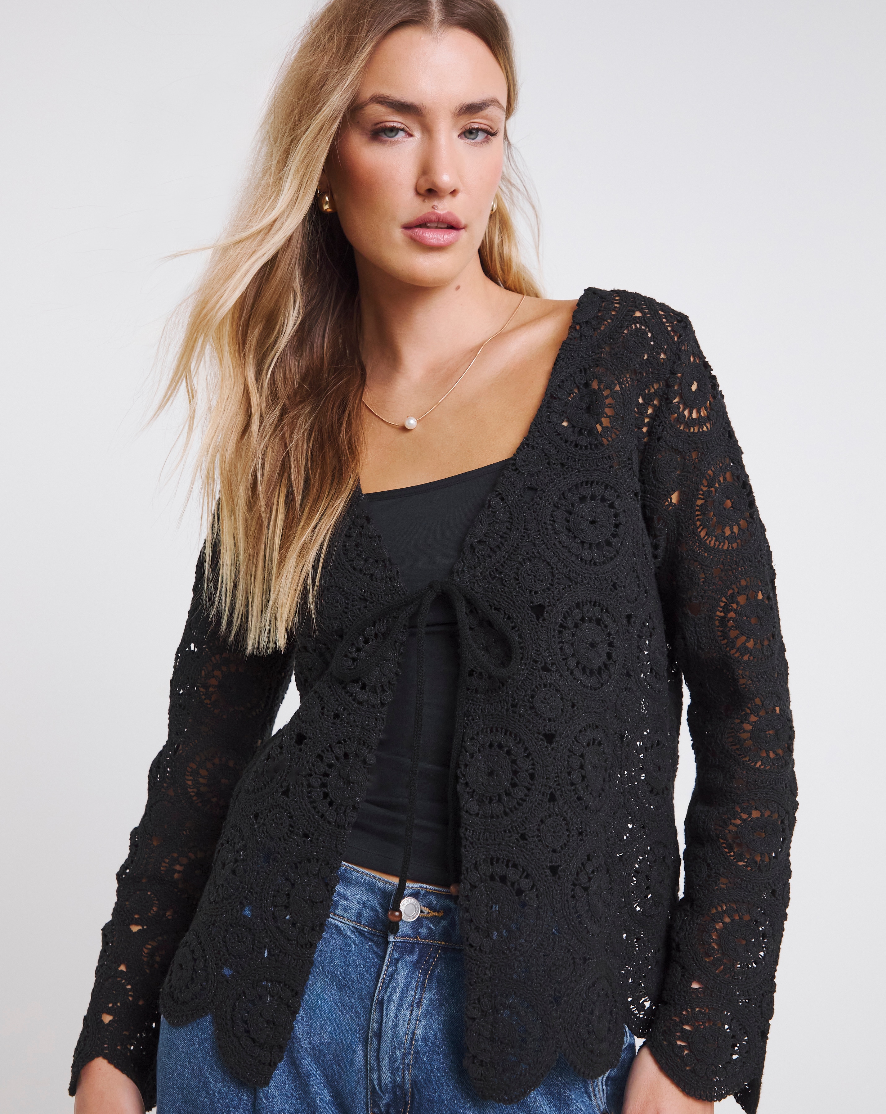 Simply Be Crochet Tie Front Cardigan