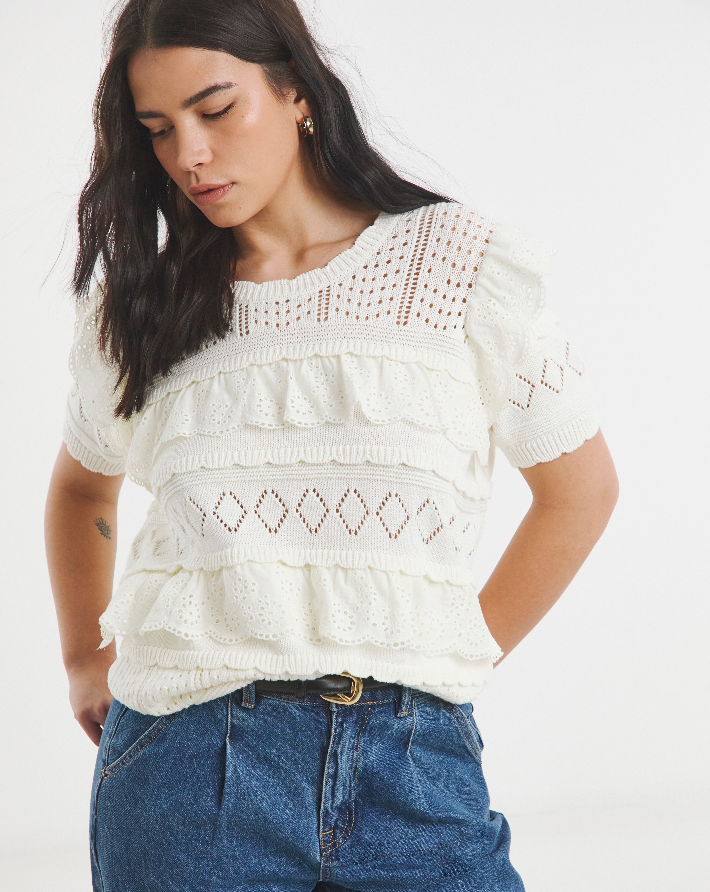Simply Be Broderie Mix Knitted Top